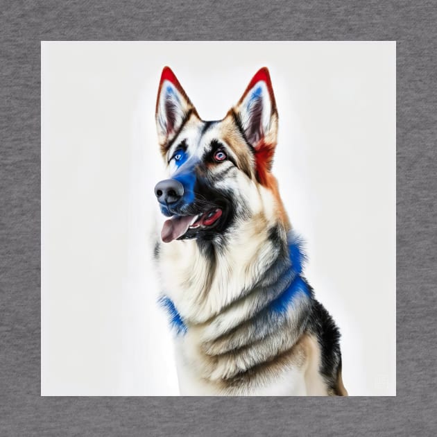 [AI Art] Red, blue and white German Shepherd by Sissely